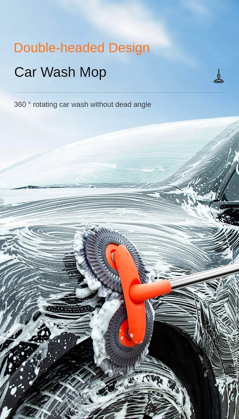 LEIBOO Car Washer Mop Foam Wash Chenille Brush Double Brush Head Roof Window Cleaning Maintenance Three-Section Telescopic Mop
