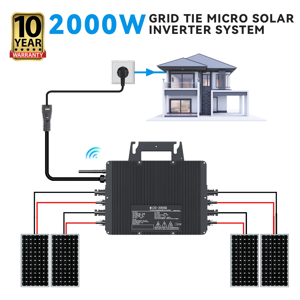 2000W Solar PV Mikrowechselrichter - WiFi Haushalt Netzgekoppelt Solarsystem für 4x 400-700W Solarmodule