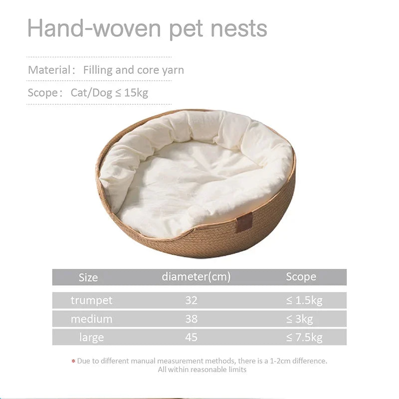 Haustier Bett 2025 - Weiche Katze Zwinger Hunde Betten Sofa - Bambus Weben Vier Jahreszeiten Gemütlich Nest Körbe Wasserdicht Kissen