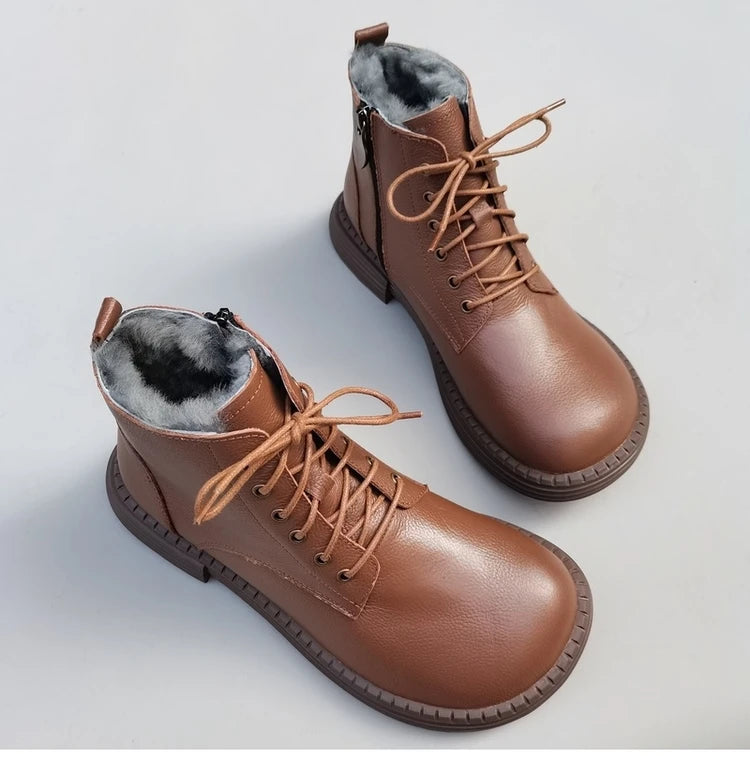 Ghete la gleznă Careaymade, piele naturală, variantă lată - mărime mare, înălțime toc 3-5 cm, căptușeală din lână