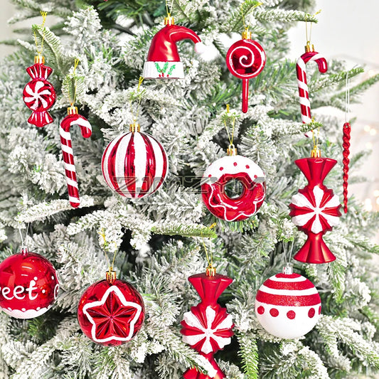 LA9682 Weihnachtsbaumschmuck - Bruchfest, 78 Stück, Rot Weiß