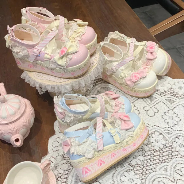 Lolita-Schuhe 2025: Thick-Sole Platform Cross-Strap - Princess Party Collection