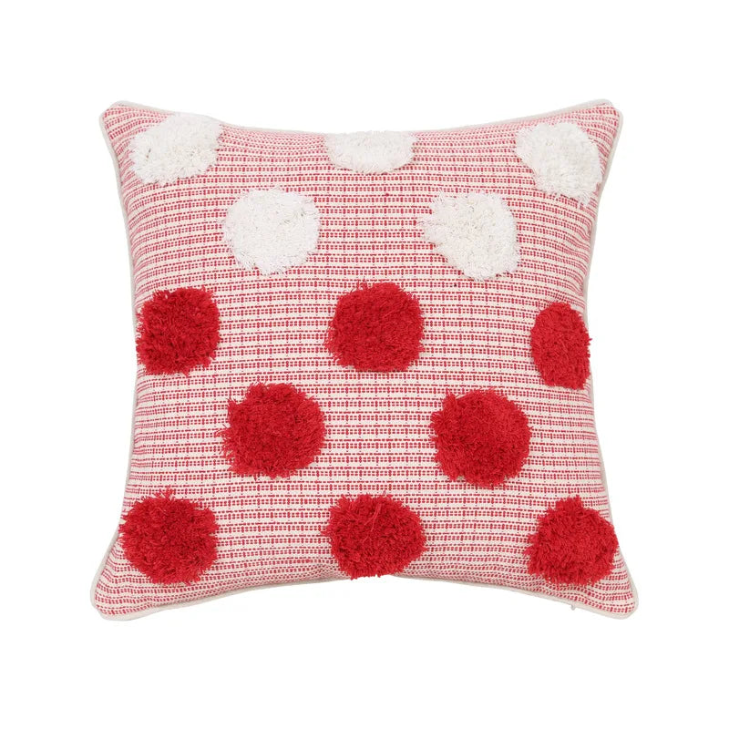 Modern Red Festive Cushion Cover Christmas Party Pillow Cover Decorative Polka Dot Tufted Tassel Velvet Pillowcase Home Decor