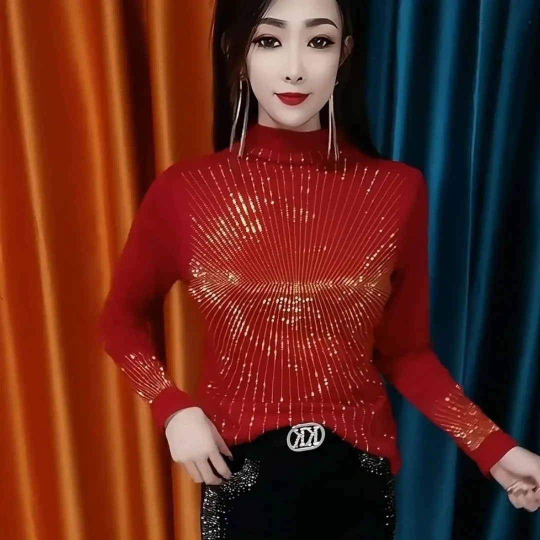 COZOK Pailletten Rollkragenpullover - Größe XL Polyester