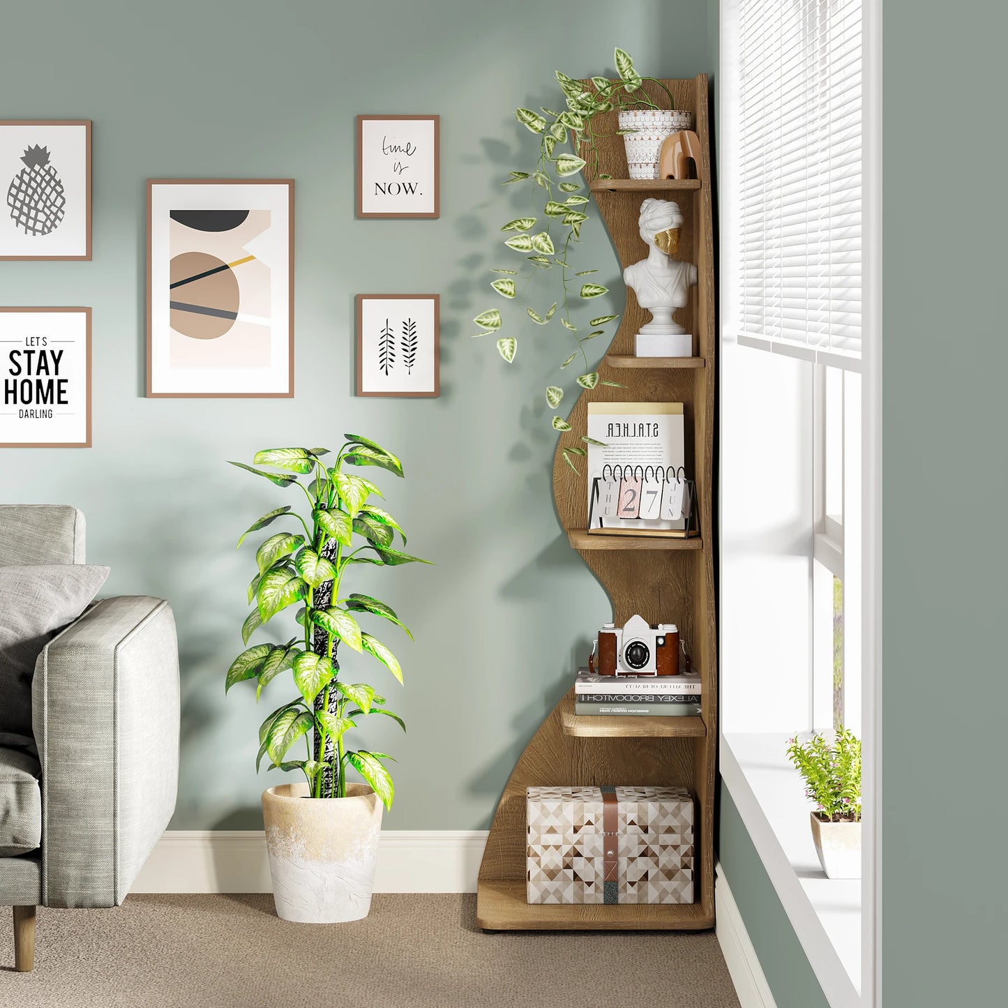 Tribesigns Bücherregal Eckregal 5-stufig Pflanzenständer Wohnzimmer