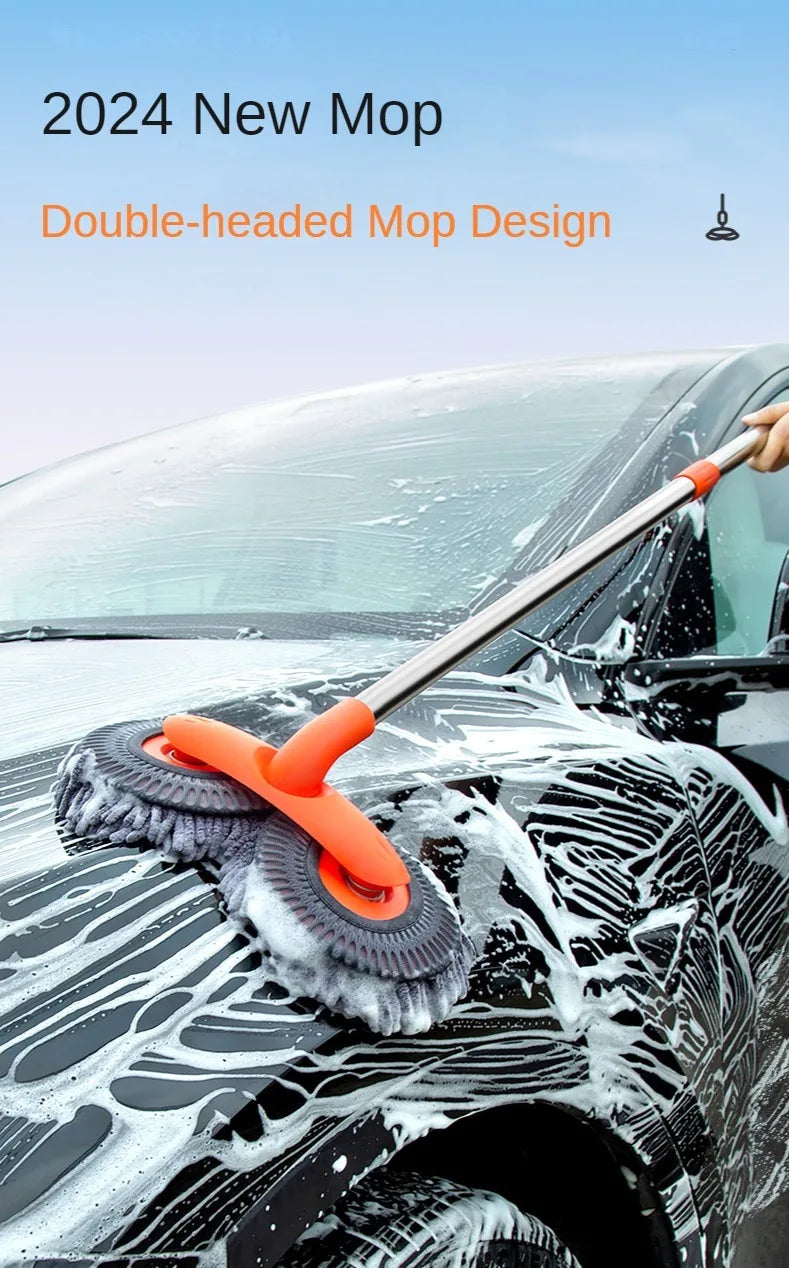 LEIBOO Car Washer Mop Foam Wash Chenille Brush Double Brush Head Roof Window Cleaning Maintenance Three-Section Telescopic Mop