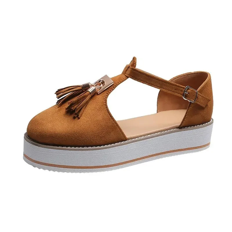 Women's Sandals Summer 2025 Casual Flat Platform Heel Tassel Buckle Strap Female Sandals Platform Vulcanized Shoes for Women New