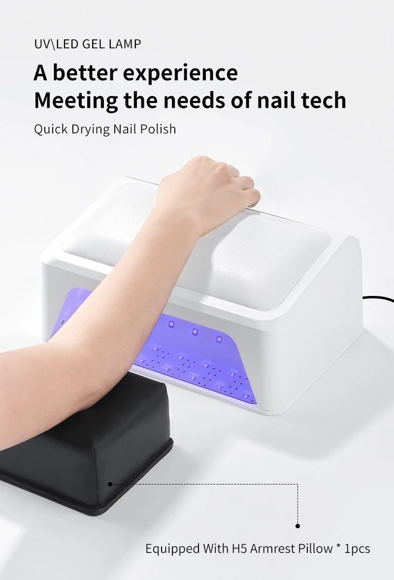 Lampă de unghii UV LED 2 în 1 cu pernă pentru braț pentru ojă gel, uscător de unghii cu lumină 72W și 4 temporizatoare pentru salon sau uz casnic