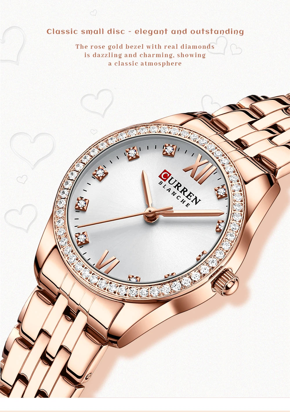 CURREN Luxus Uhr Damen Ring Halskette Ohrringe - Strass Mode Armbanduhr Weiblich Casual Damen Uhren Armband 5-teiliges Set