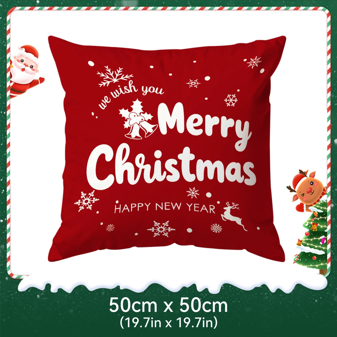 Red Christmas Decoration Pillowcase Printed Polyester 40/45/50cm Throw Pillowcover Decorative Sofa Cushion Pillowslip Home Decor