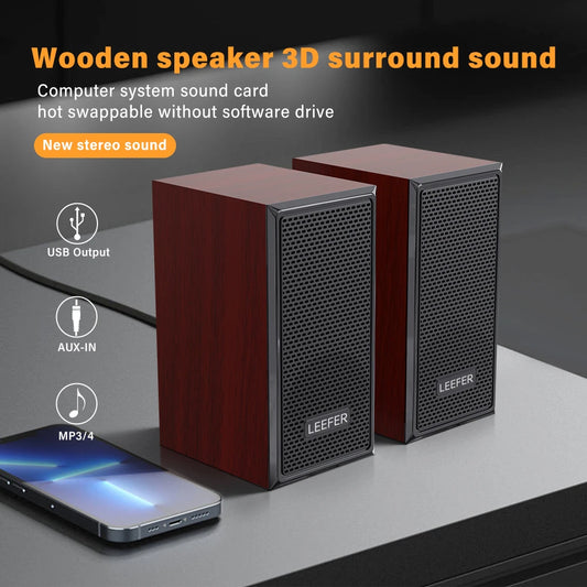 Computer-Lautsprecher 2025: Computer Desktop Wired Wooden Speakers - USB-powered 3.5mm Audio Jack Surround Sound 4D Speakers Smartphone Computer Speakers Collection