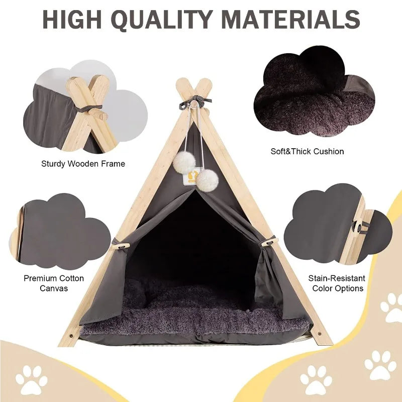 Pet Tent Nest Removable and Easy To Wash with Thick Soft and Comfortable Pad Warm Wooden Tent Bed Suitable for Cats and Dogs