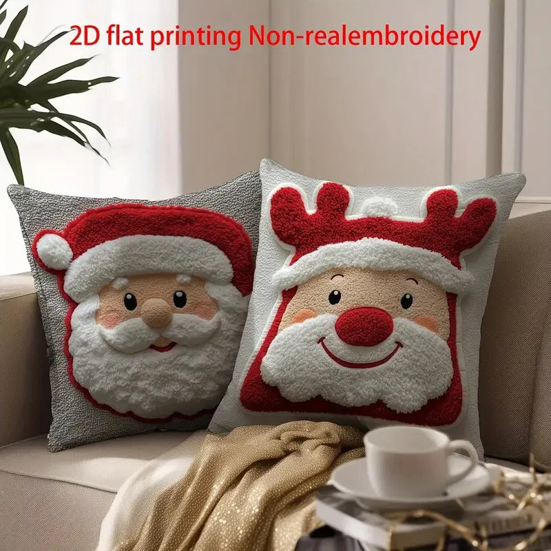 Christmas Pillow Cover Snowman and Reindeer Digital Print Sofa Cushion for Home Office and Living Room Festive Decoration