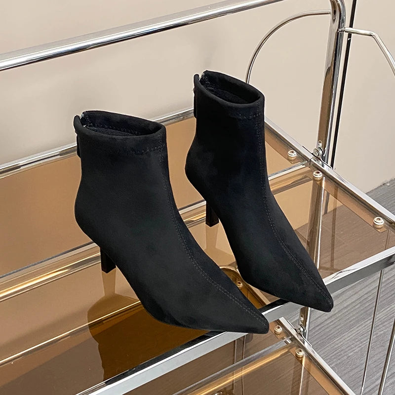 Ghete vintage Ohmmayby, toc subțire - înălțimea tocului 5-8 cm, până la gleznă, căptușeală din fleece