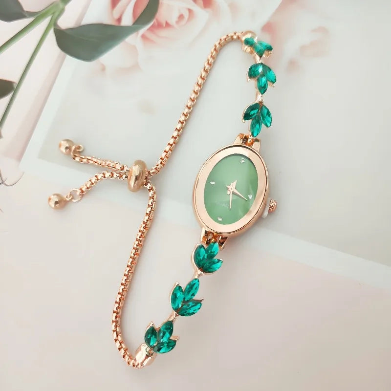 New Elegant Watch for Women Rhinestone Inlaid for Clover Lady Watches Oval Fashion Quartz Wristwatch Bracelet Clocks reloj mujer