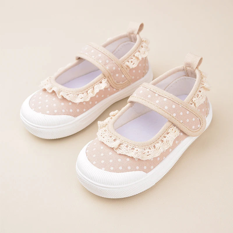 Mädchen-Schuhe 2025: Lace-Canvas Princess-Flat - Polka Dot Collection