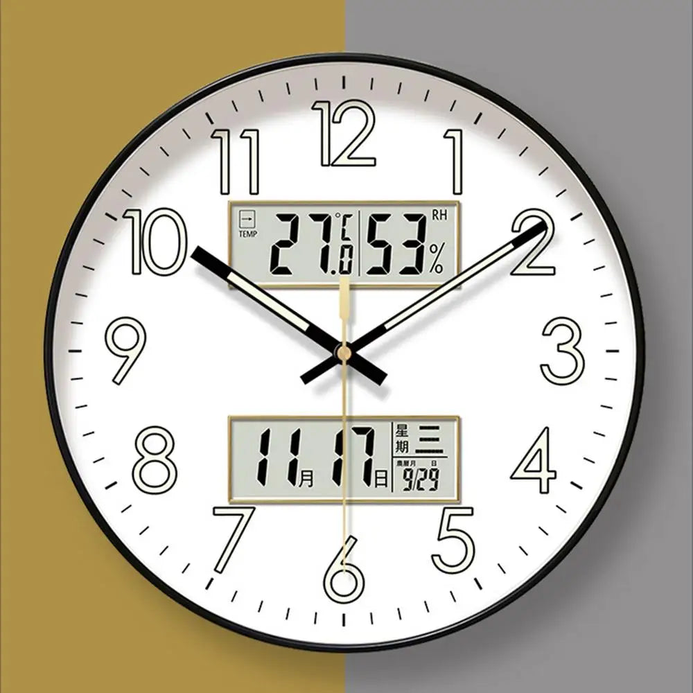 Modern Design Clock Silent Non Ticking Round Luminous Wall Clock with Calendar Large Digital Display Night Light Wall Clock