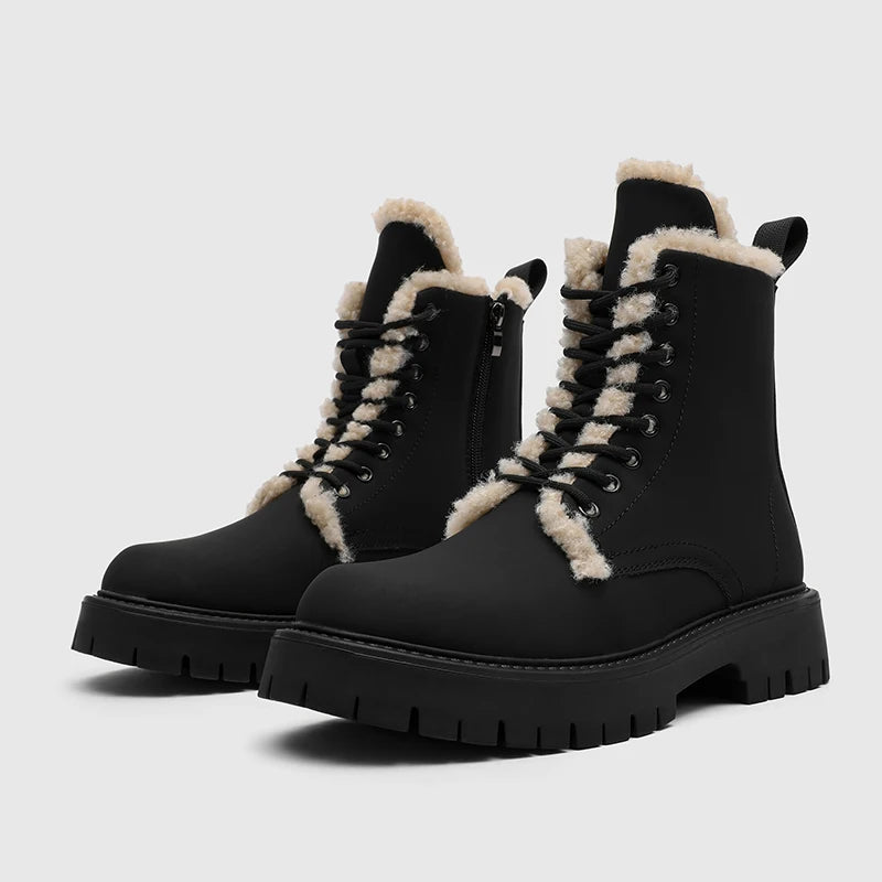 CN Fujian Warme Bequeme Schnürstiefel Leder Veloursleder - Absatz 3-5 cm Innen PU Kurzplüsch