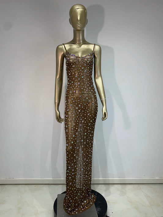 Aurelia Elegantes Kleid Transparent - Strass Ärmellos S