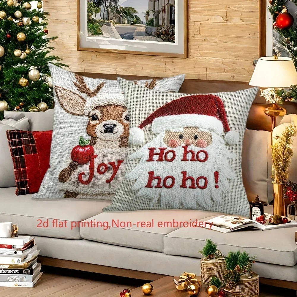 4pcs Christmas Pillow Covers Set, Santa Reindeer Snowman Gnome Printed Cushion Cases, Festive Xmas Home Sofa Decorative Throw