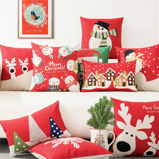Christmas Decorations for Home Pillow Cover Decoratives Polyester Merry Christmas Snowman Snowflake Deer Pillow Cushion Cover