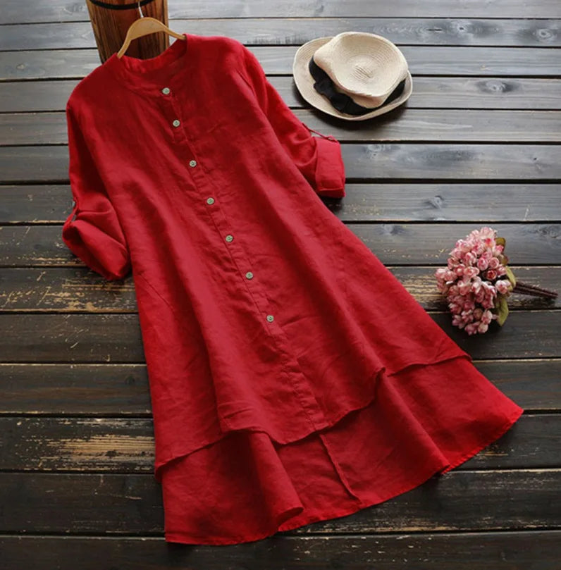 Tibet Damen Cardigan Einfarbig - Baumwolle Hanf Langarm