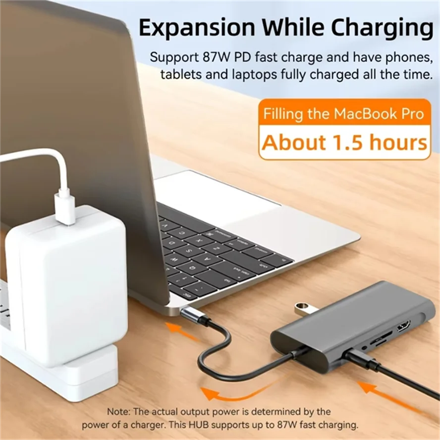 11-in-1 USB-C Hub 4K HDMI - 11 Ports, PD87W, kompakt