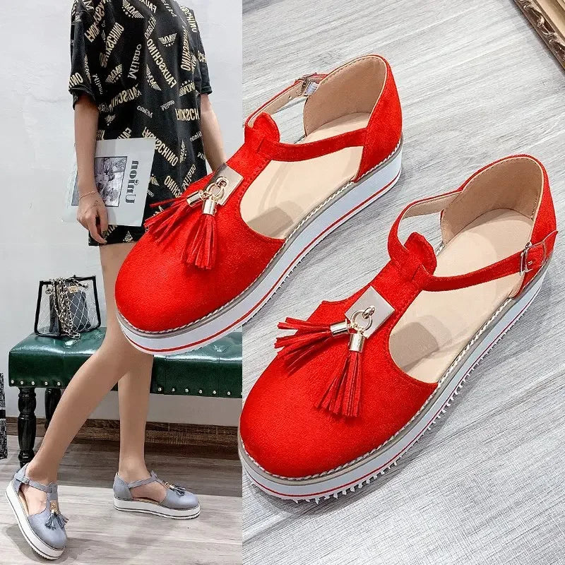 Women's Sandals Summer 2025 Casual Flat Platform Heel Tassel Buckle Strap Female Sandals Platform Vulcanized Shoes for Women New
