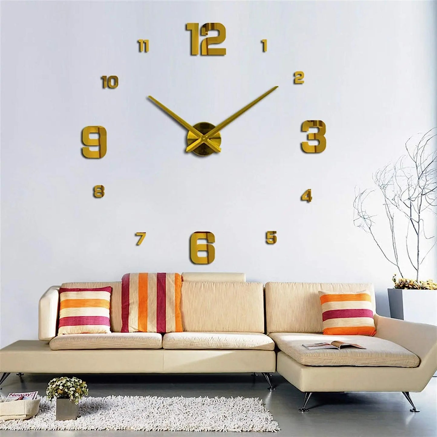 Combination 3D Spiegeluhr - Groß Selbstklebend Rahmenlos