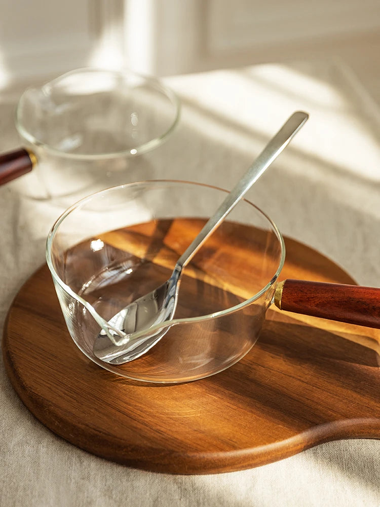 YWDL Milchtopf Glas Holzgriff - 450/650ml Antihaft Herd