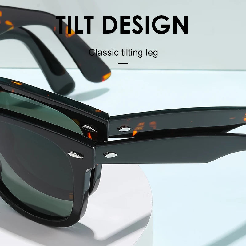 ROGBAE Trendige Sonnenbrille Herren Klassiker Glas Linse Acetat Sonnen Brille R2140 Luxus Marke Nieten Design Schutzbrille Damen Sonnenbrille