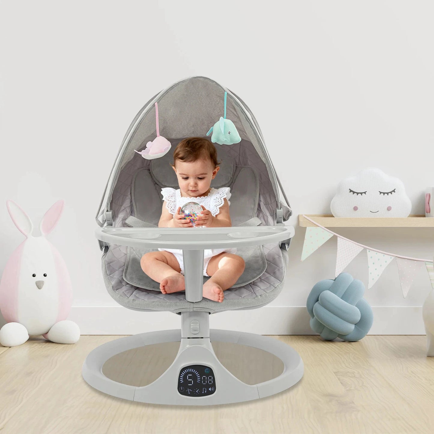 Babyschaukel Bluetooth Steuerung 4 Timer 0 Bis 18 Monate Hellgrau