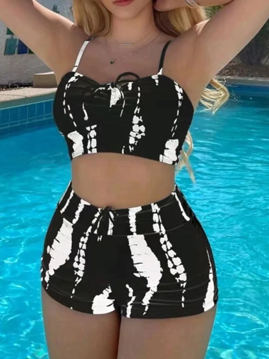 Damen Bikini 2025 - Hochtailliger Drawstring Front Shorts Bikinis für Frauen