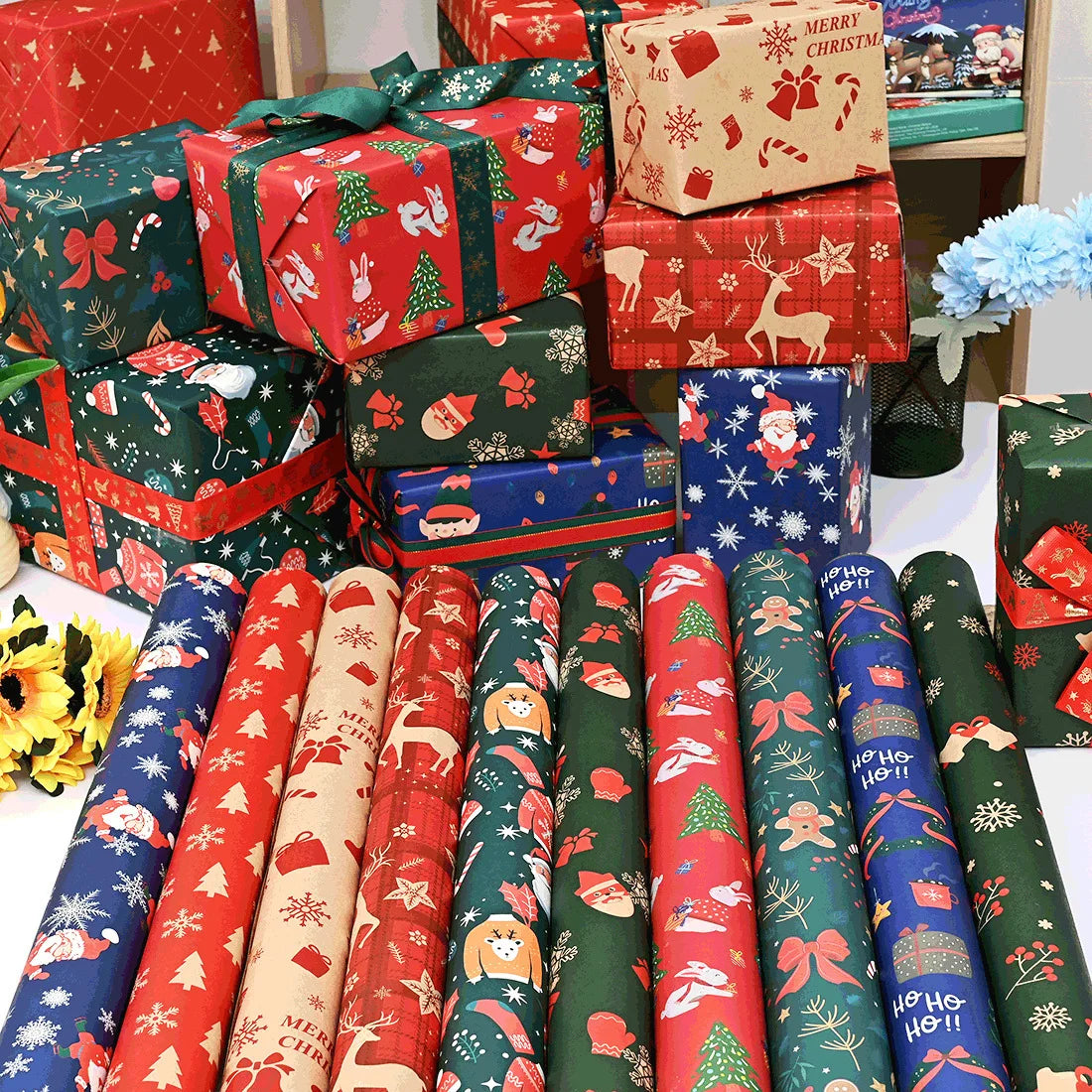 10/1pcs Christmas Wrapping Paper Santa Claus Kraft Gifts Packaging Paper Cartoon Themed Xmas Party Festive Favors 74*50cm