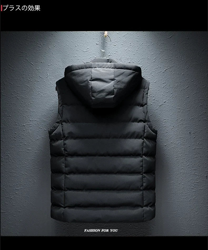 AirCN Gepolsterte Baumwoll-Füllung Weste Mit Kapuze Für Kalte Tage - Größe 6XL, Reißverschluss, Baumwoll-Füllung