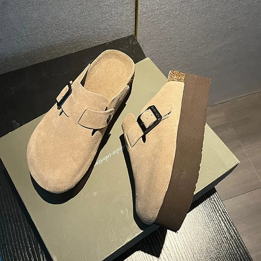 Fashion Outdoor Slip On Beach Sandalias Women's Suede Mules Slippers Platform Flats Boston Clogs Sandals