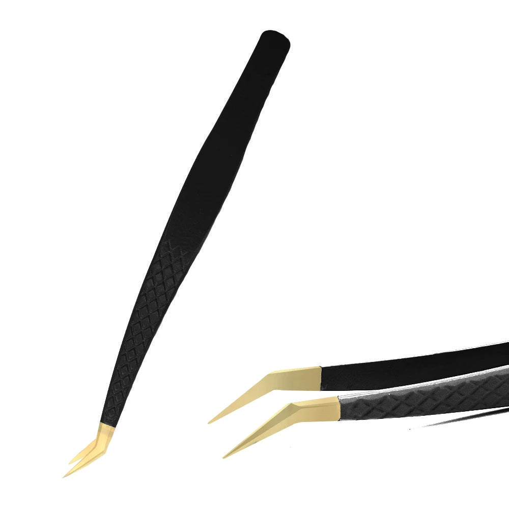 Eyelash Tweezer Black Stainless Steel Superhard Precision Anti-Static Tweezers Grafting Lashes Extension Supplies Makeup Tools