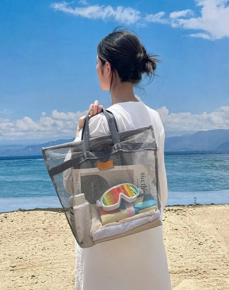 Beach Storage Bag Large Handheld Single Shoulder Swimming Pouch Large Capacity With Inner Network Folding Organizer Package