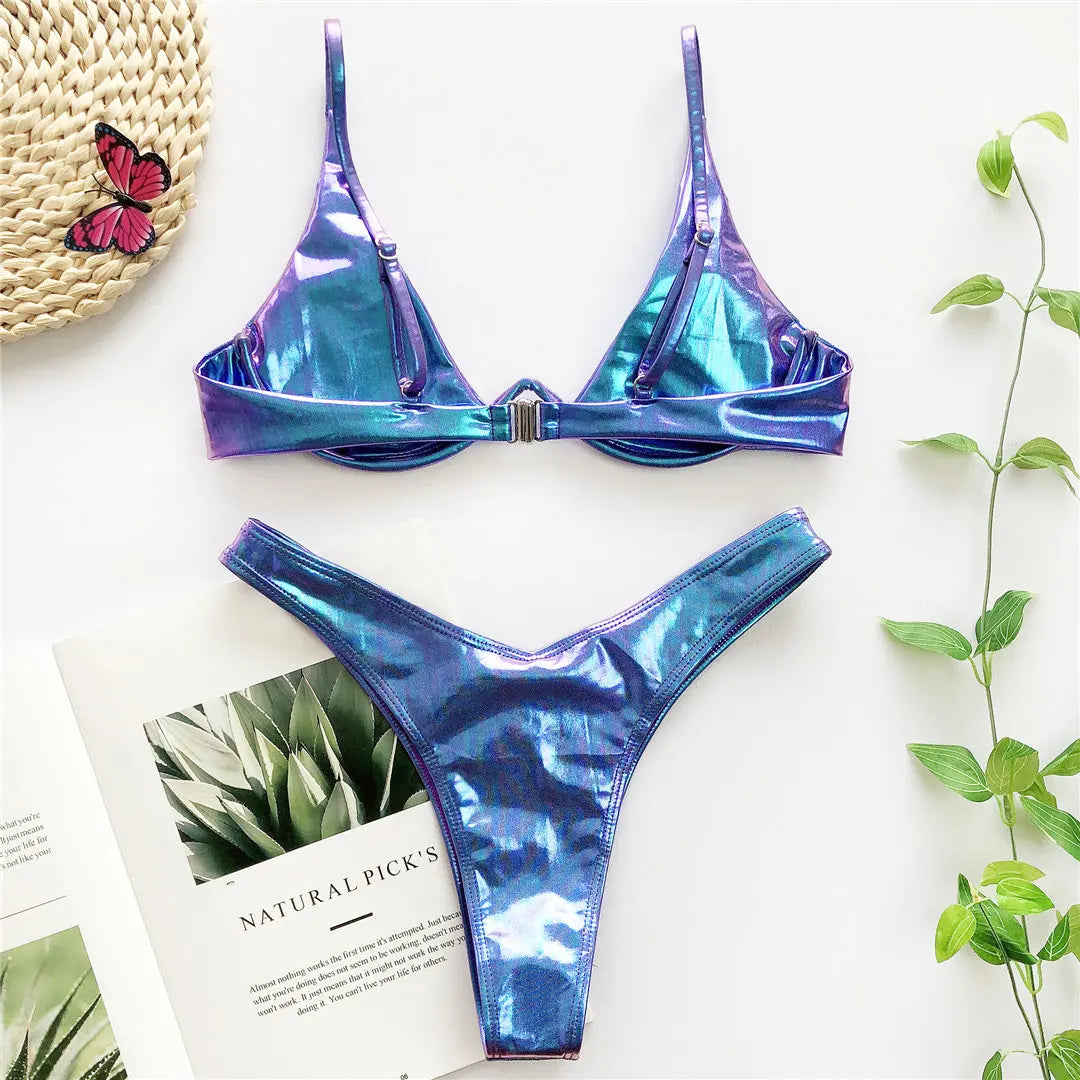 V-bar Bügel Bikini S-XL Damen Schwimmanzug Underwire-Technologie Low Waist Zweiteilig V-Form Bügel Polyester Spandex