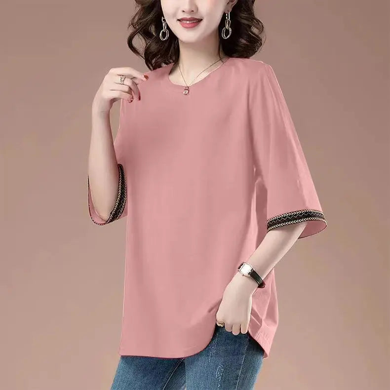 Short-sleeved T-shirt for women spring and summer new loose mid-sleeved sweatshirt mid-length top