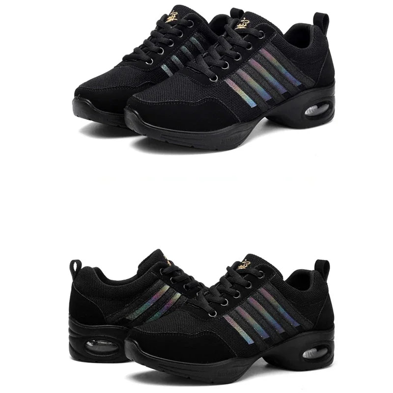 Dance Sneakers for Woman Jazz Shoes Mesh Modern Outsole Dance Sneakers Breathable Lightweight Dancing Fitness Shoes for Women