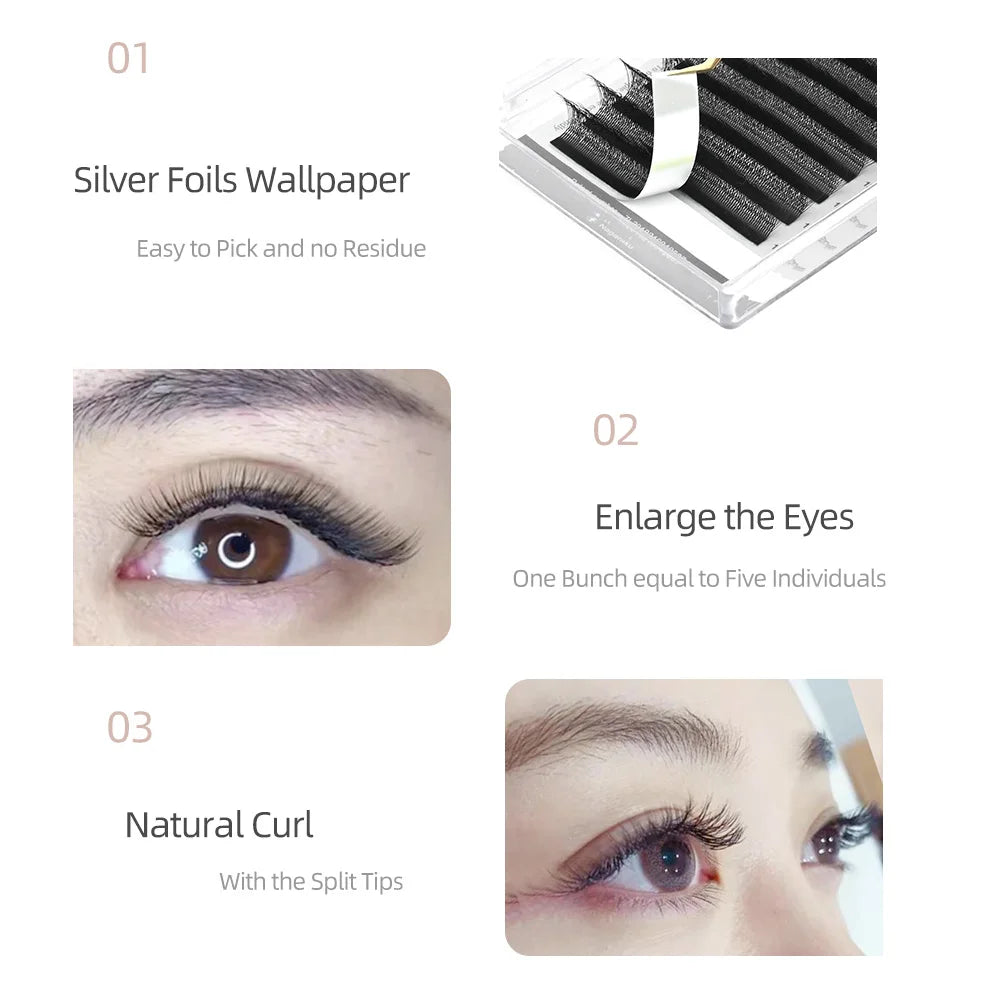 NAGARAKU 4D W Shape Hand Waved Premade Fans Eyelash Extensions Full Lashes Natural Soft Light Individual Matte Dense
