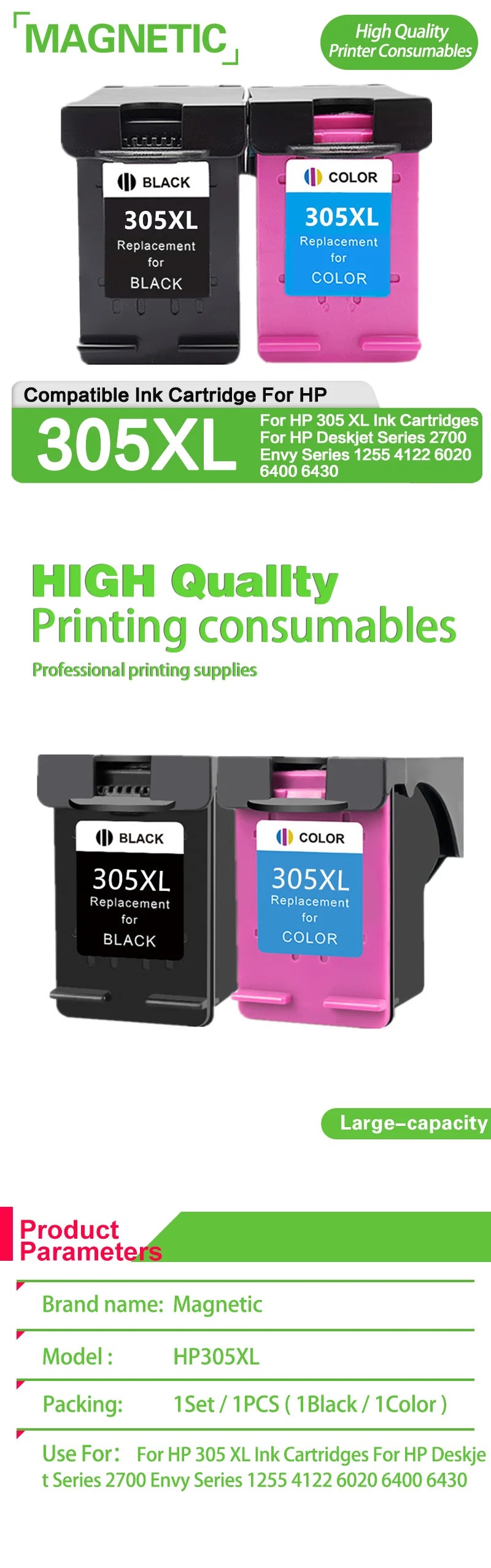 NEW Compatible Remanufactured For HP 305 XL Ink Cartridges For HP Deskjet Series 2700 Envy Series 1255 4122 6020 6400 6430