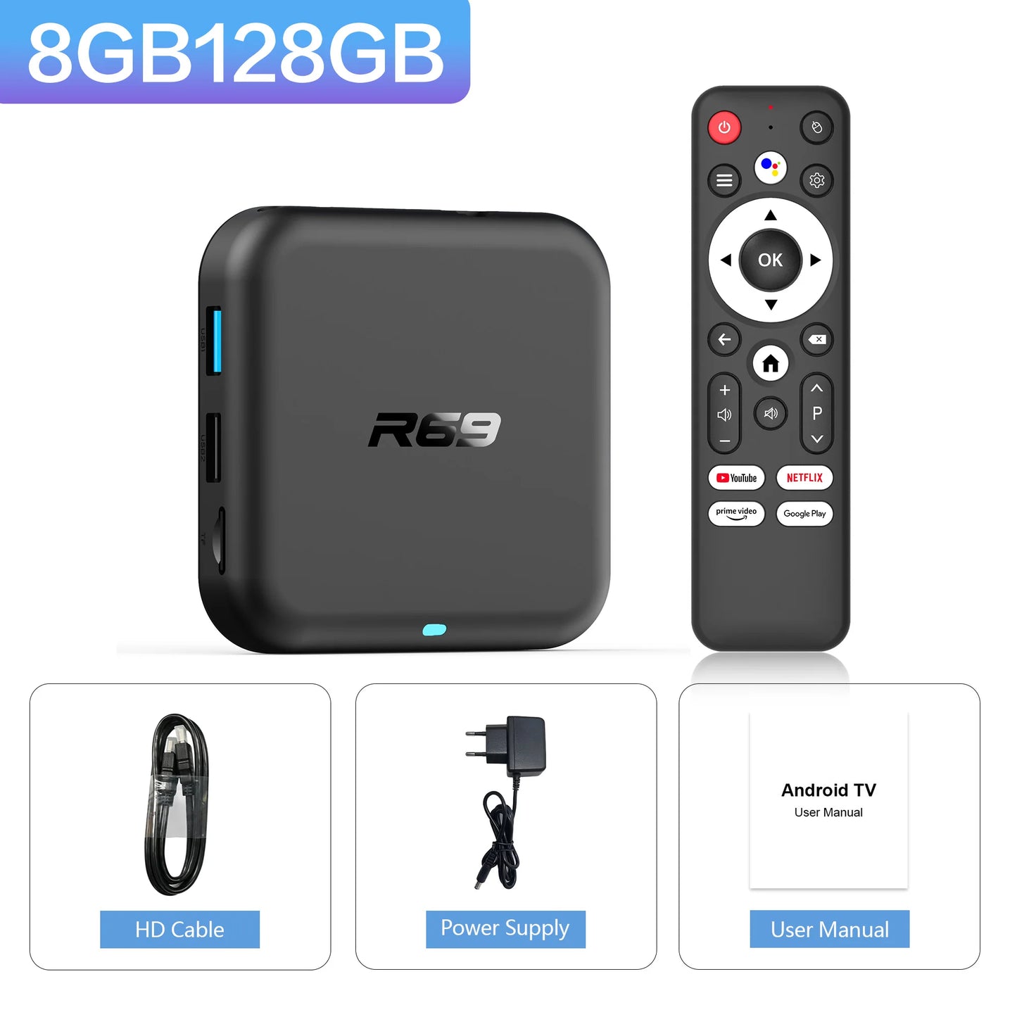 Janmifly R69-1 4K Android TV Box - 6 GB RAM 128 GB ROM 5V 2A