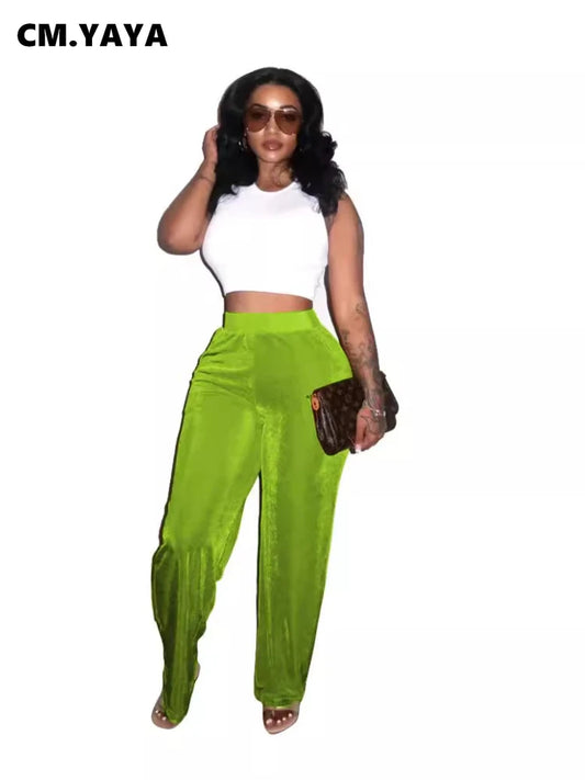 CM.YAYA Samt Hohe Taille Hose - Elast Bund Polyester S-XL