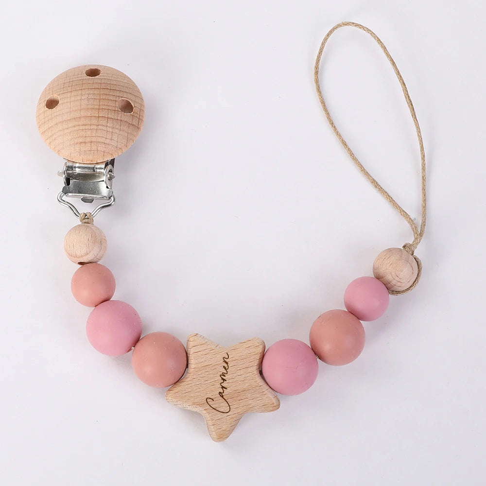 Personalized Baby Pacifier Clip Custom Name Infant Dummy Clip Baby Souvenir Newborn Gift Wood Baby Supplies New Mother Gift