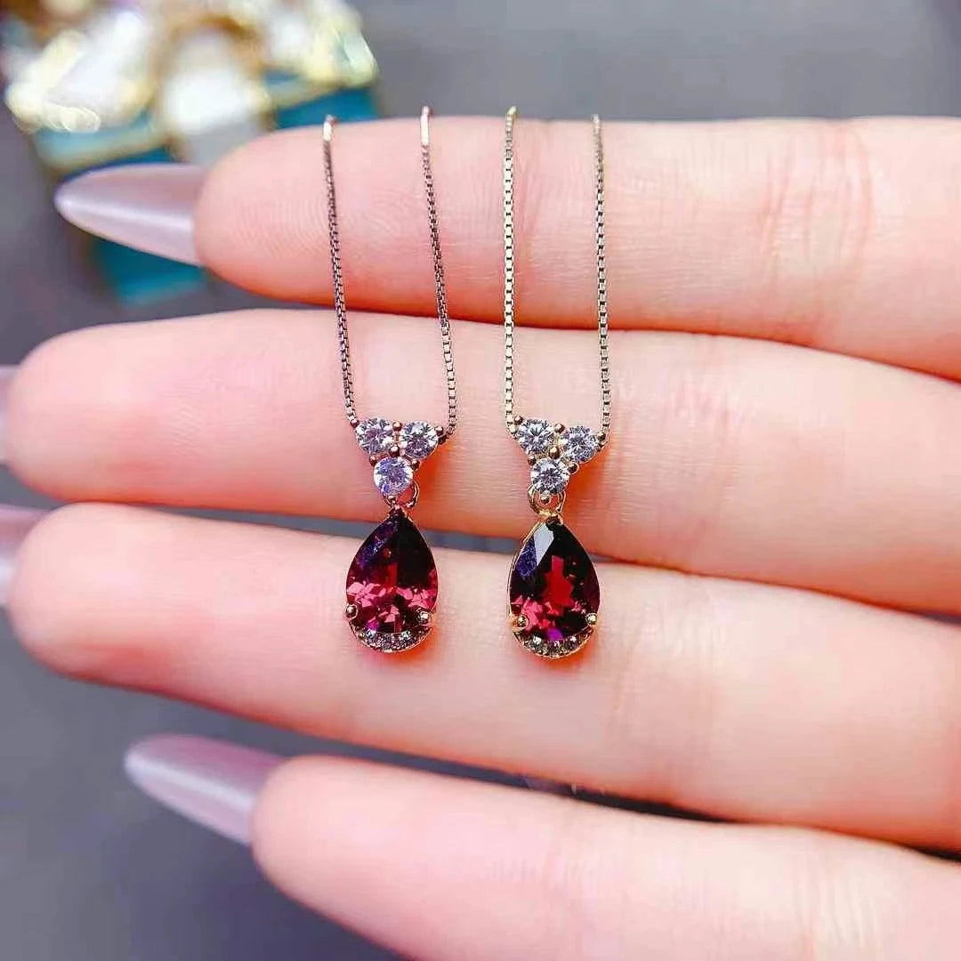 Pandantiv elegant din argint 925 cu granat, pentru petrecere, colier cu granat tăiat pară de 6*8mm, pandantiv din argint sterling, bijuterii cu pietre prețioase roșii