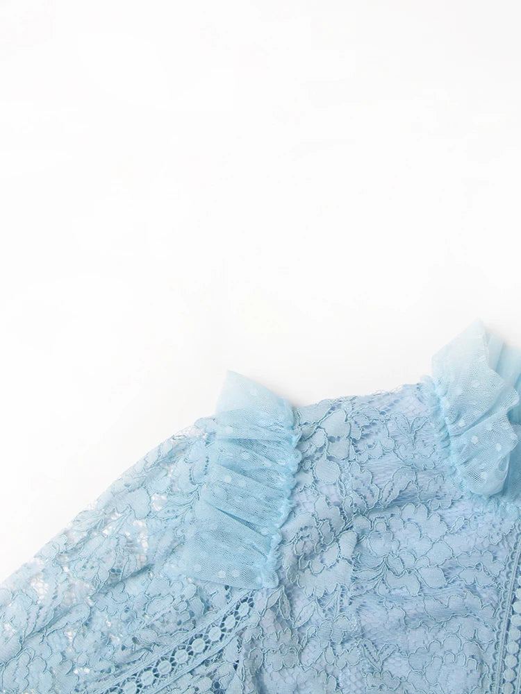 TWOTWINSTYLE Elegant Dresses For Women Stand Collar Long Sleeve High Waist Embroidery Slim Dress Female Fashion Clothing 2023