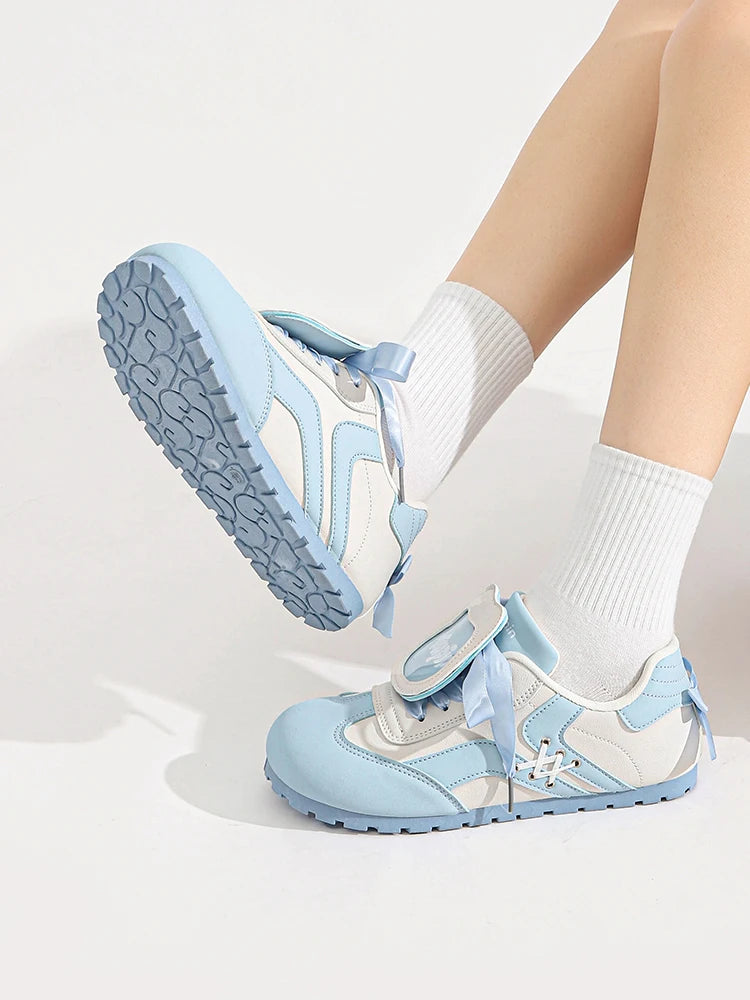 Damen Blaue Schuhe 2025 - Schleife Comic Stil Sneakers - 1cm Flache Schuhe Süße Casual Lolita Stil