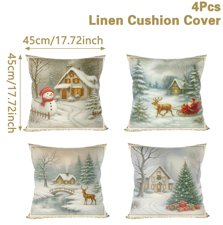 4pcs Christmas Cushion Cover Pillowcase Merry Christmas Decoration Linen Pillow Cases Home 2025 Xmas Gifts Pillow Covers 2026